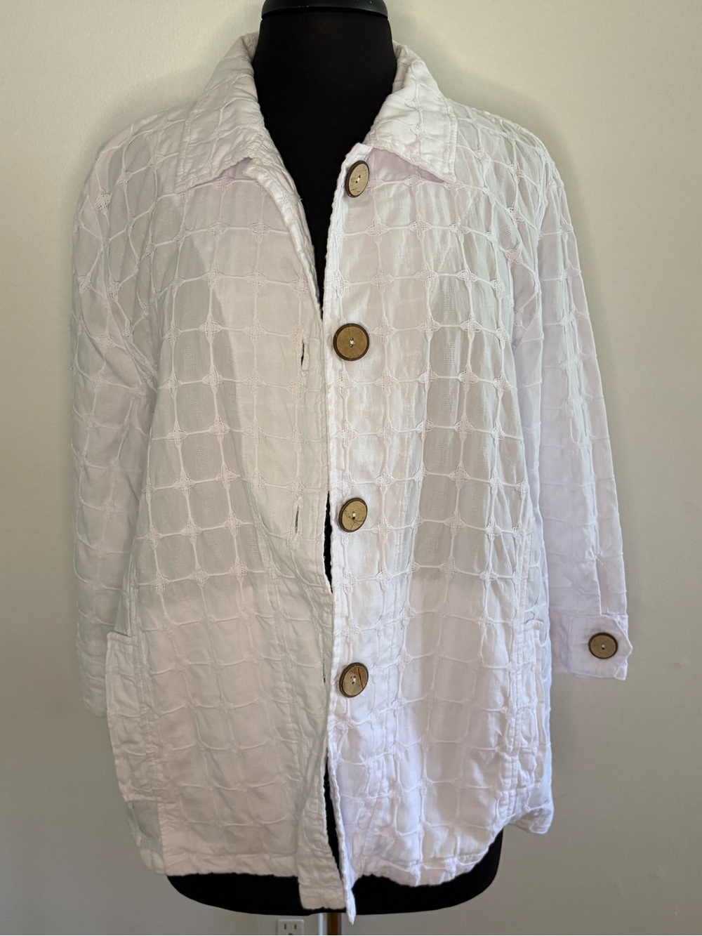 Focus Casual Life White Textured Button-Up Cotton Shirt XL